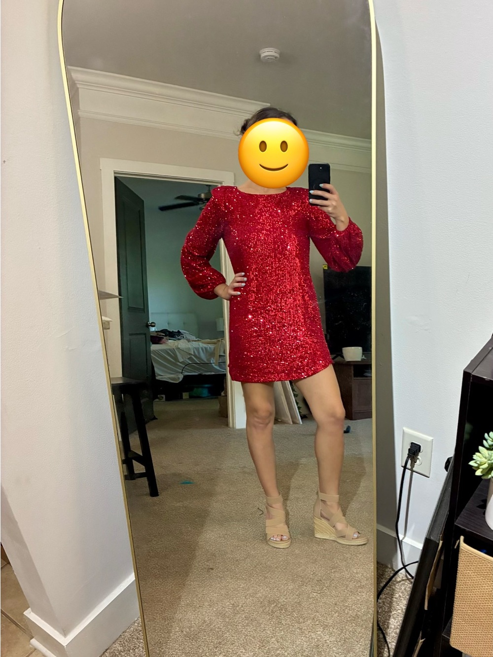 Steve Madden Red Sequin Long-Sleeve Mini Dress